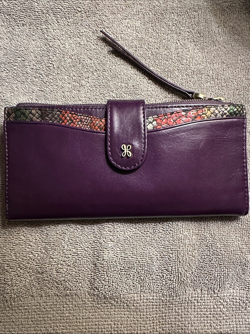 HOBO Purple Leather Wallet with Multicolor Snake-Print Trim - Picture 4 of 11
